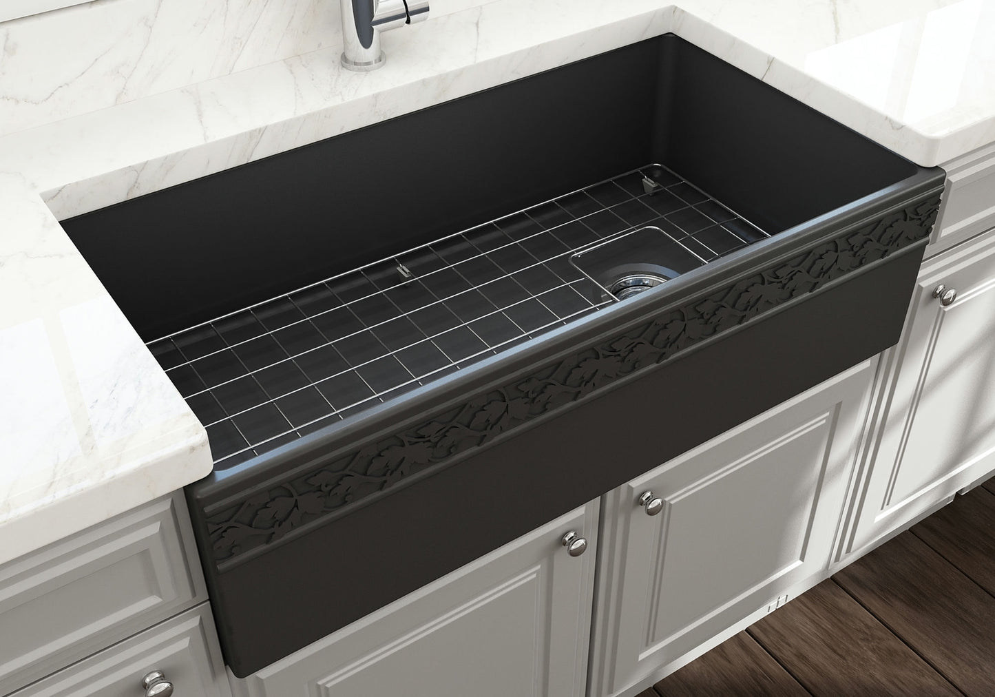 Vigneto Apron Front Fireclay 36" Single Bowl Kitchen Sink in Matte Dark Gray