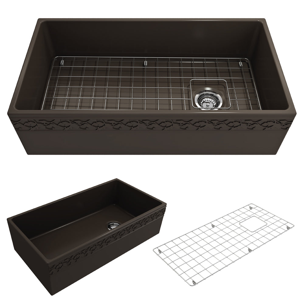 Vigneto Apron Front Fireclay 36" Single Bowl Kitchen Sink in Matte Brown