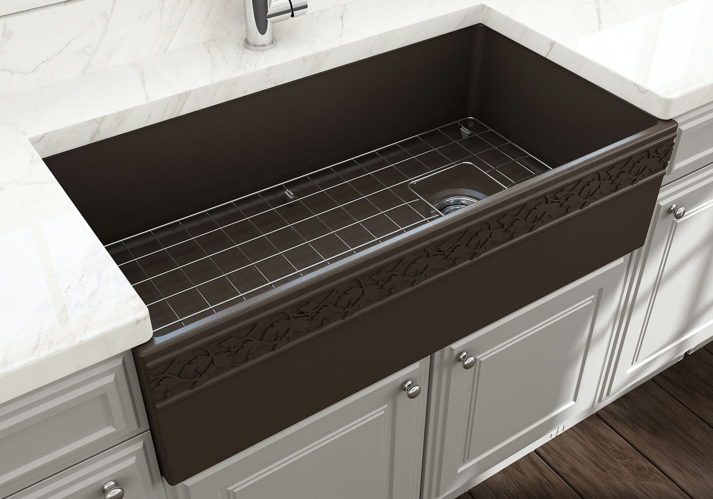 Vigneto Apron Front Fireclay 36" Single Bowl Kitchen Sink in Matte Brown