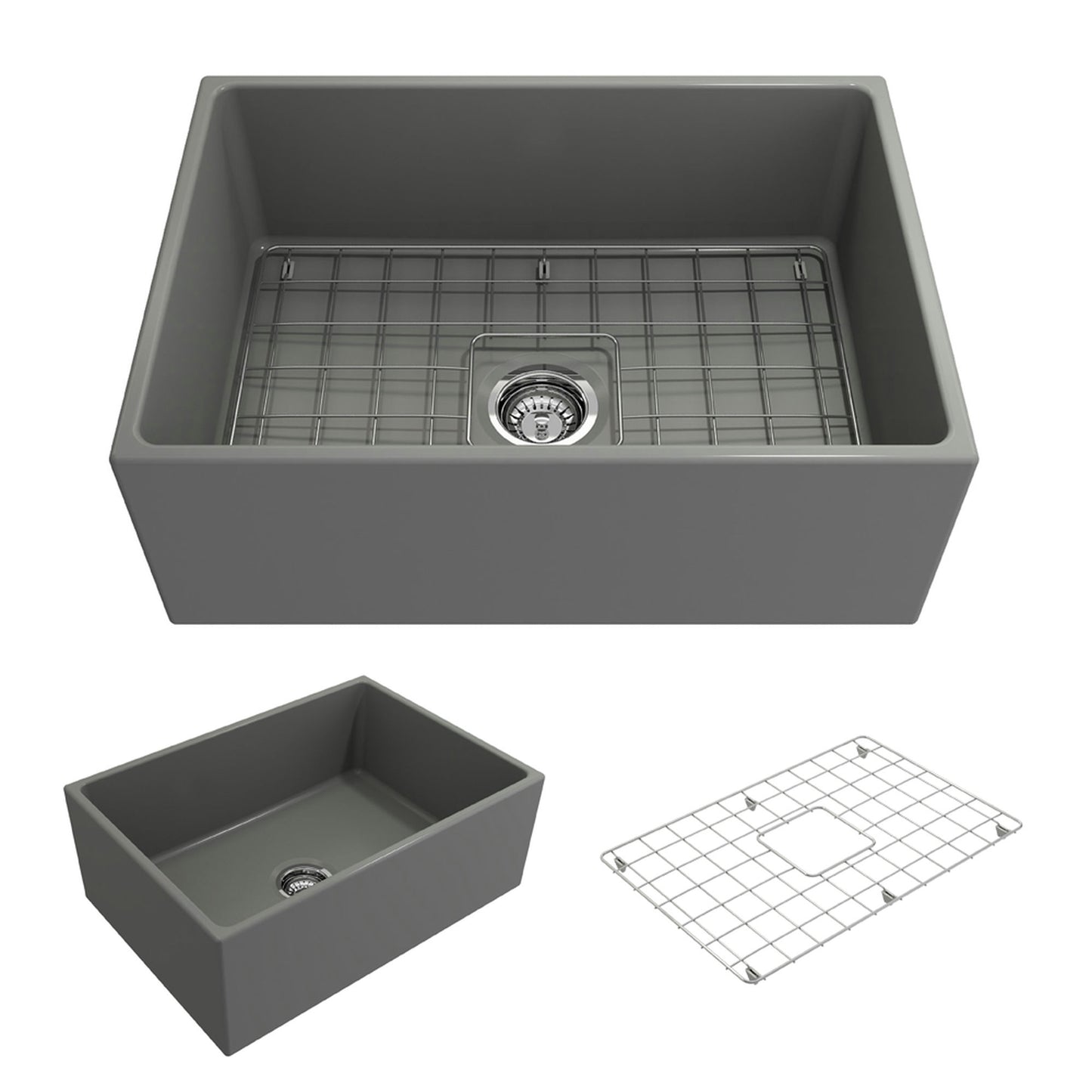 Contempo Apron Front Fireclay 27" Single Bowl Kitchen Sink in Matte Gray