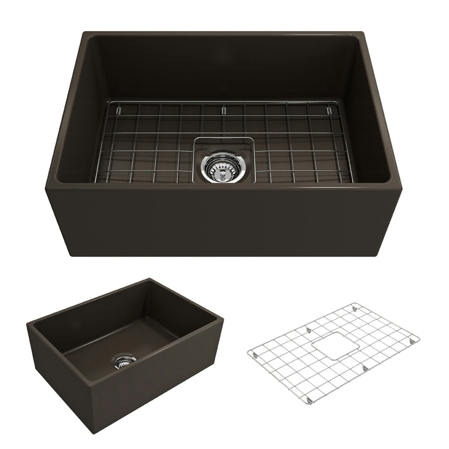Contempo Apron Front Fireclay 27" Single Bowl Kitchen Sink in Matte Brown