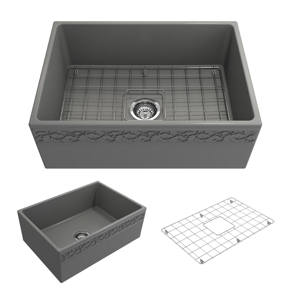 Vigneto Apron Front Fireclay 27" Single Bowl Kitchen Sink in Matte Gray