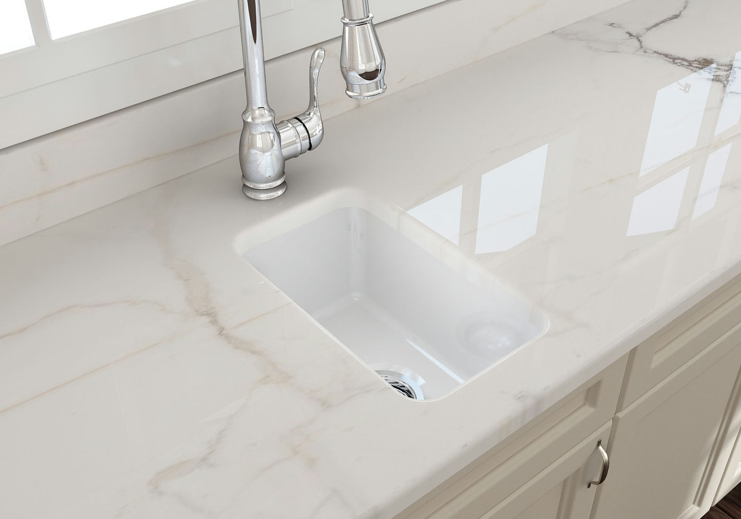 Sotto Dual-mount Fireclay 12" Single Bowl Bar Sink with Strainer in White
