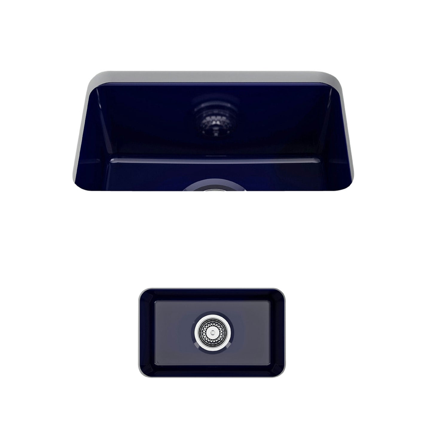 Sotto Dual-mount Fireclay 12" Single Bowl Bar Sink with Strainer, Sapphire Blue
