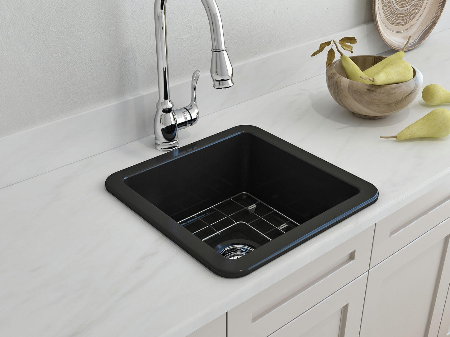 Sotto Dual-mount Fireclay 18" Single Bowl Bar Sink in Matte Black