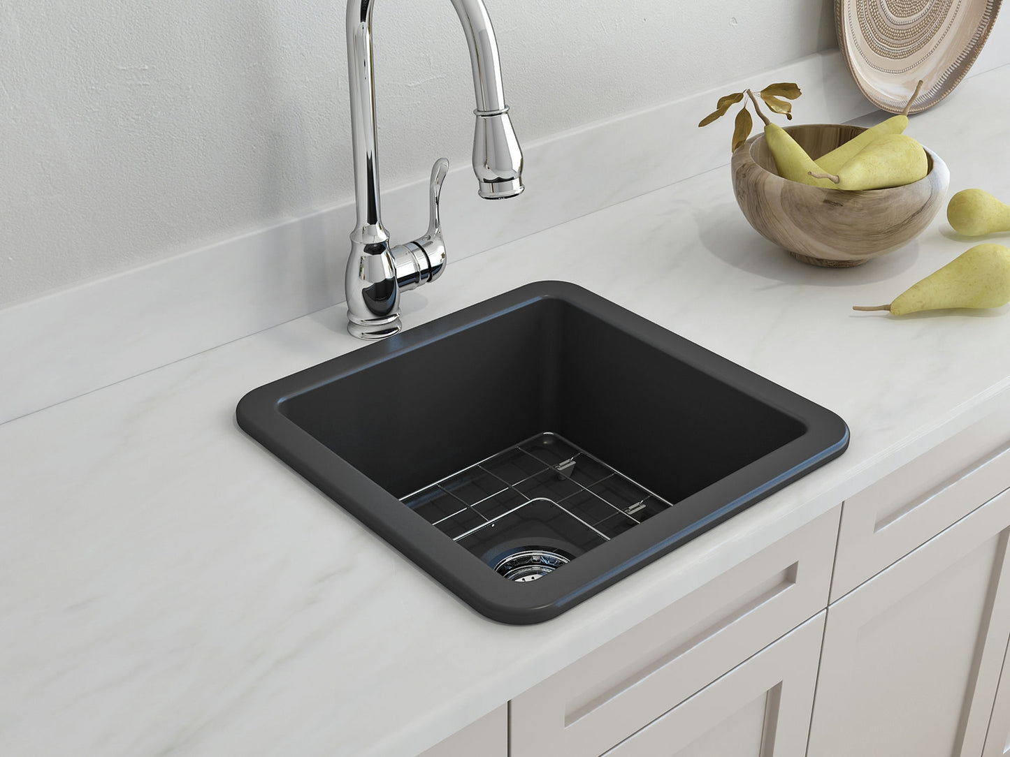 Sotto Dual-mount Fireclay 18" Single Bowl Bar Sink in Matte Dark Gray