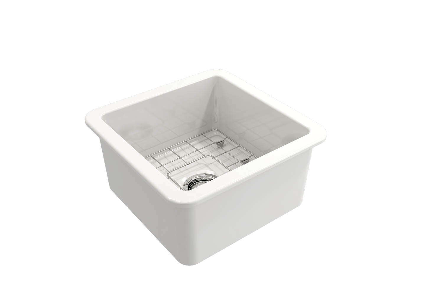 Sotto Dual-mount Fireclay 18" Single Bowl Bar Sink with Grid, Strainer in White