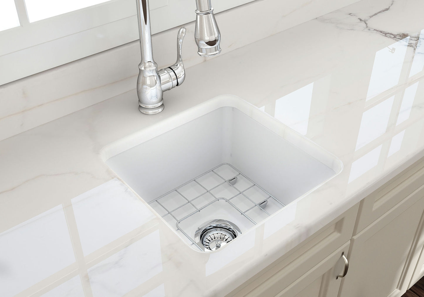 Sotto Dual-mount Fireclay 18" Single Bowl Bar Sink in Matte White