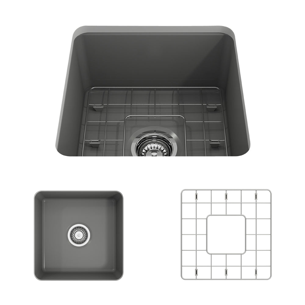 Sotto Dual-mount Fireclay 18" Single Bowl Bar Sink in Matte Gray