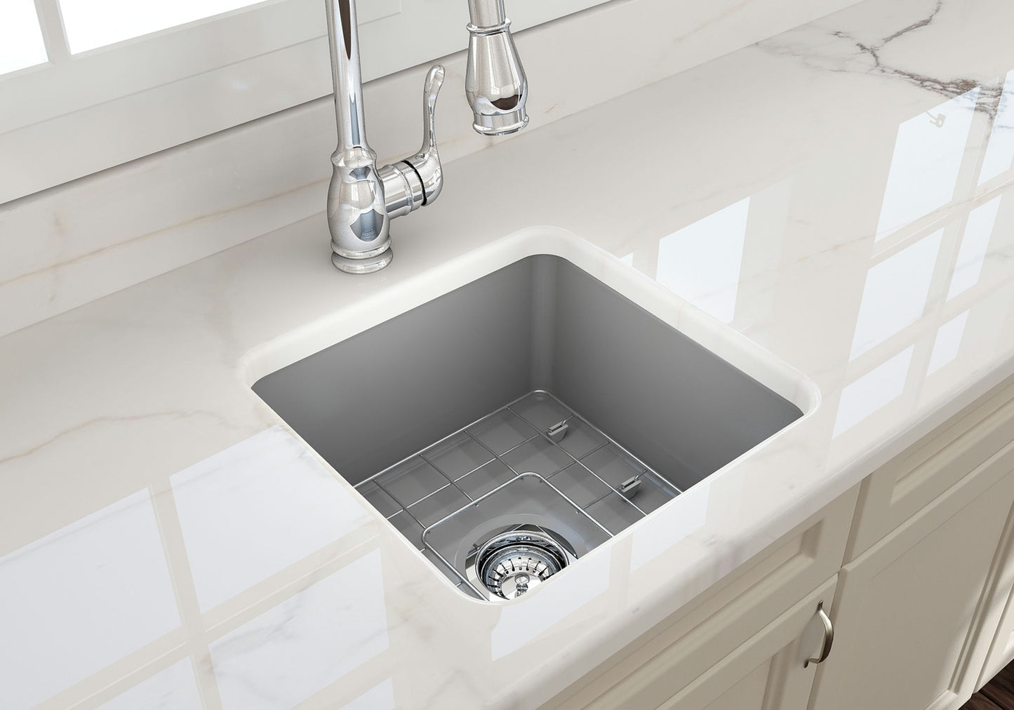Sotto Dual-mount Fireclay 18" Single Bowl Bar Sink in Matte Gray