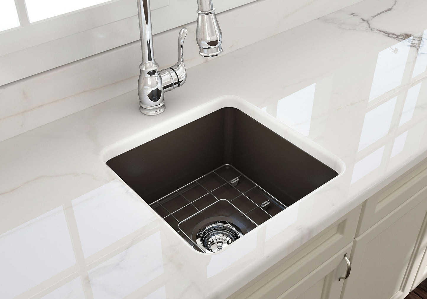 Sotto Dual-mount Fireclay 18" Single Bowl Bar Sink in Matte Brown