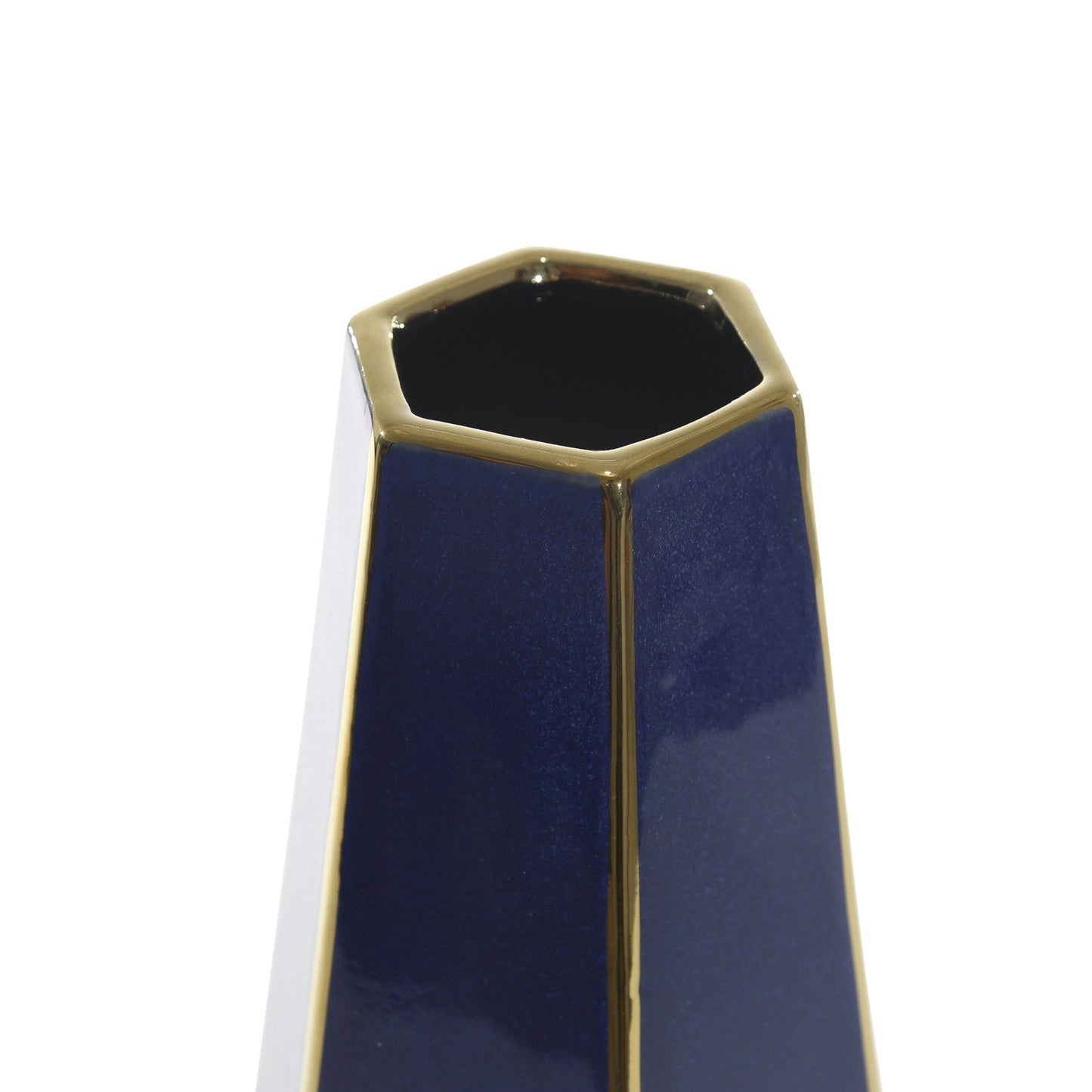 Ec, Blue/gold Faceted Vase 11"
