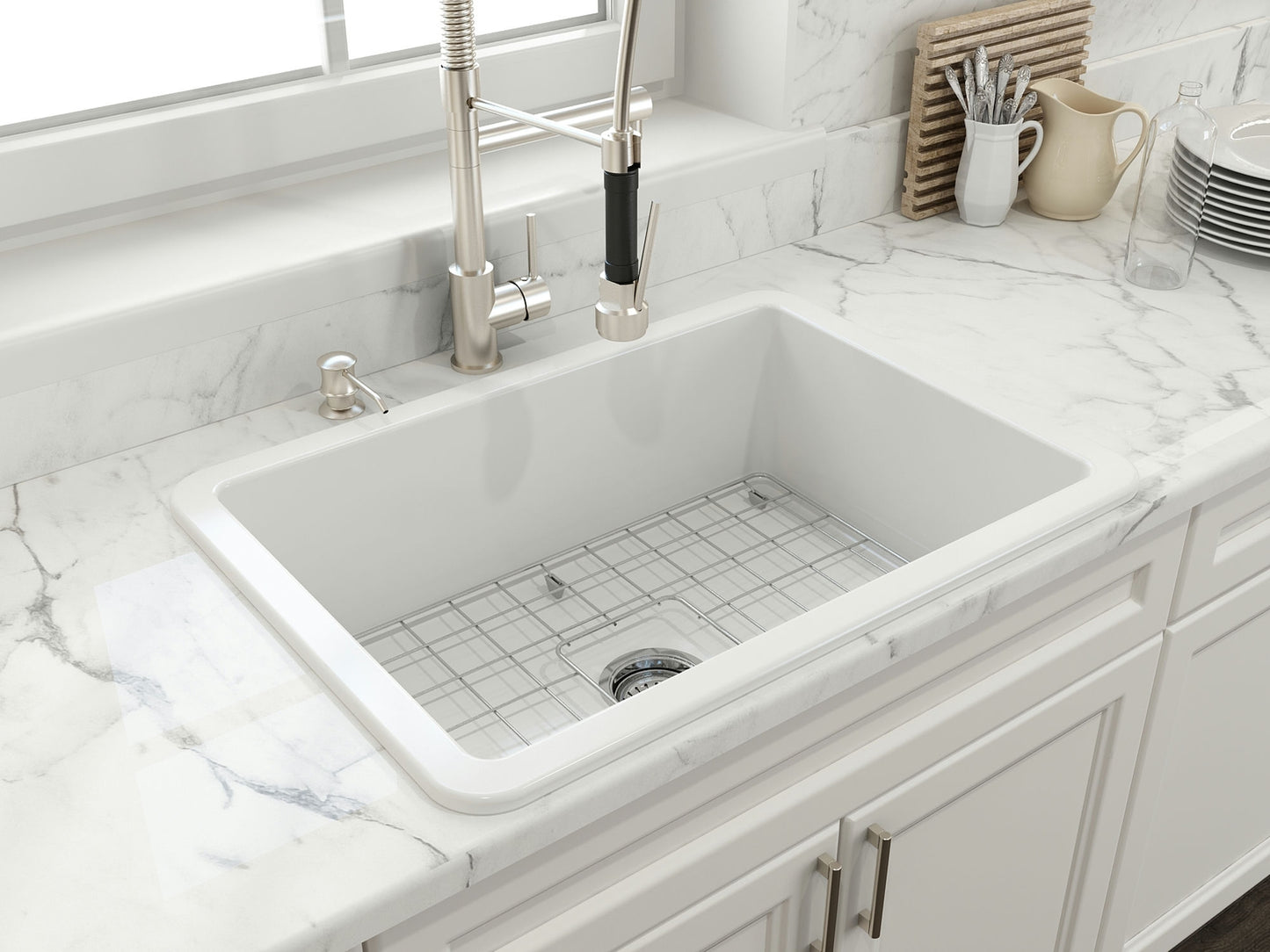 Sotto Dual-mount Fireclay 27" Single Bowl Kitchen Sink in Matte White