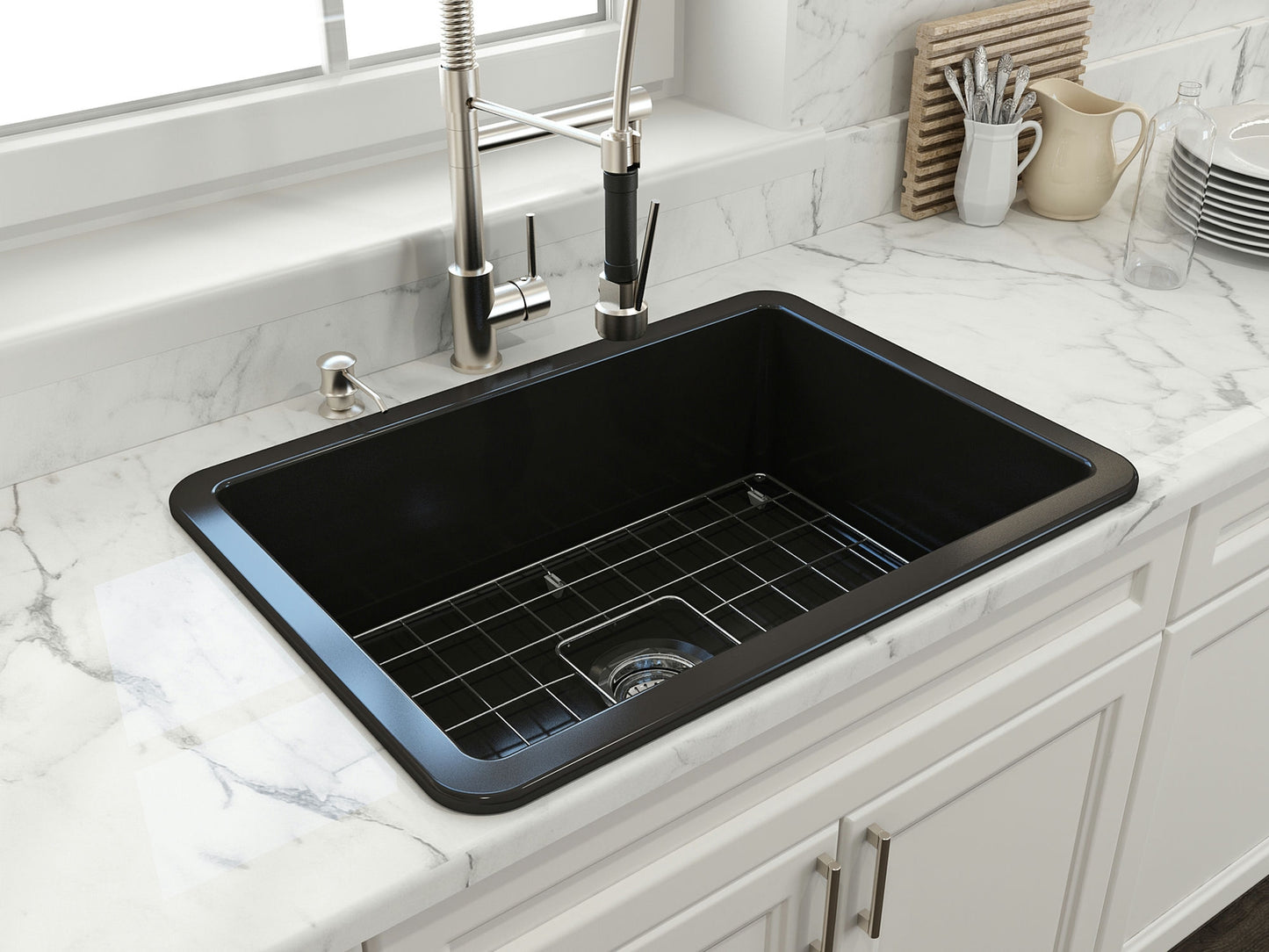 Sotto Dual-mount Fireclay 27" Single Bowl Kitchen Sink in Matte Black
