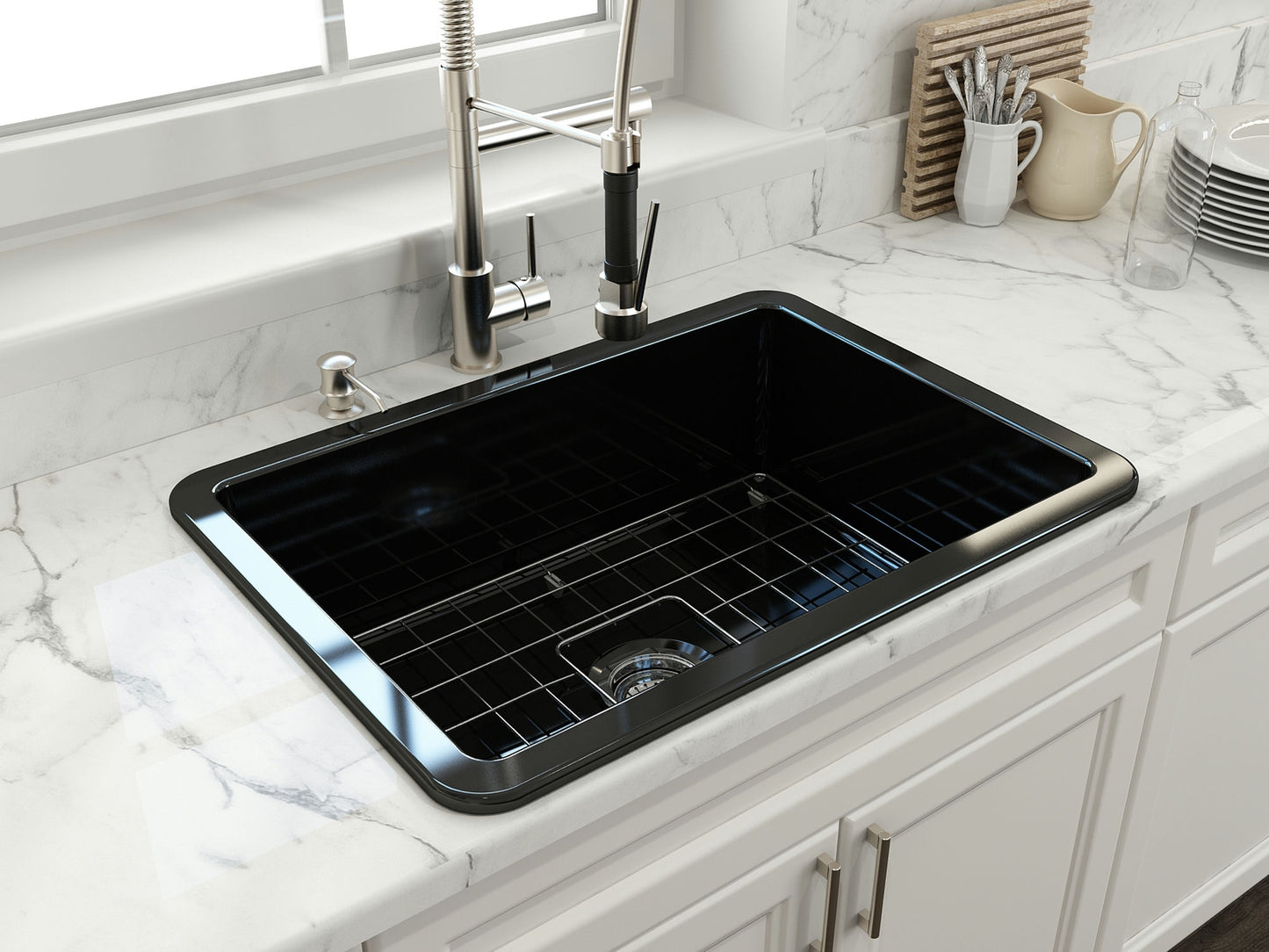 Sotto Dual-mount Fireclay 27" Single Bowl Kitchen Sink in Black