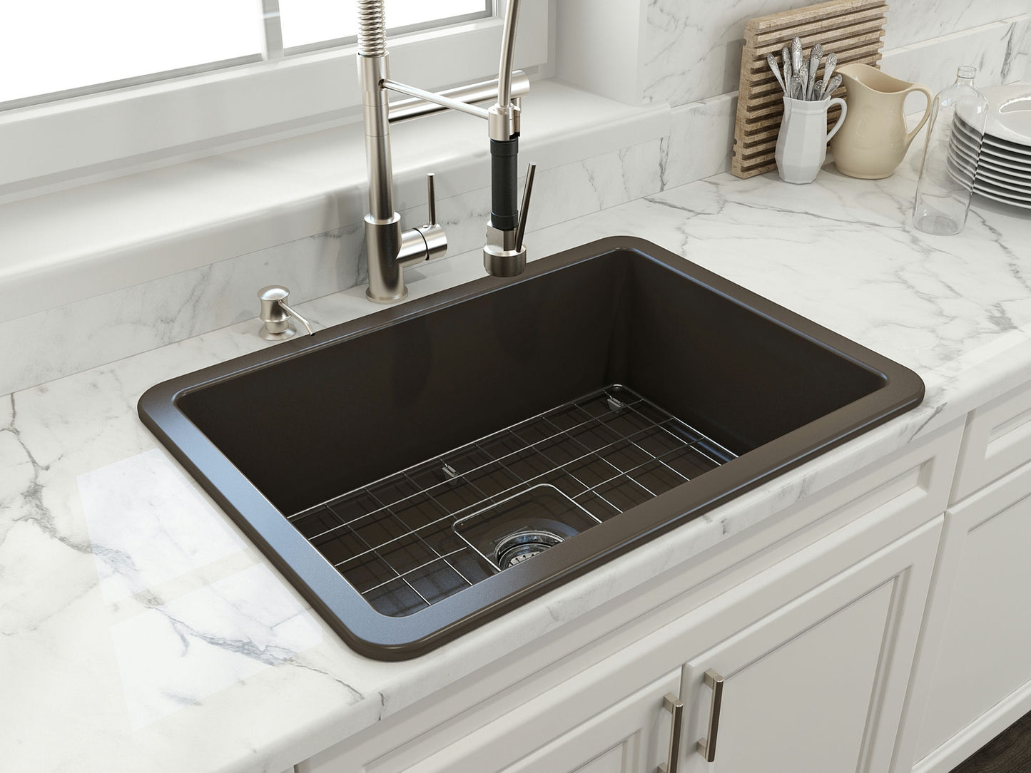 Sotto Dual-mount Fireclay 27" Single Bowl Kitchen Sink in Matte Brown