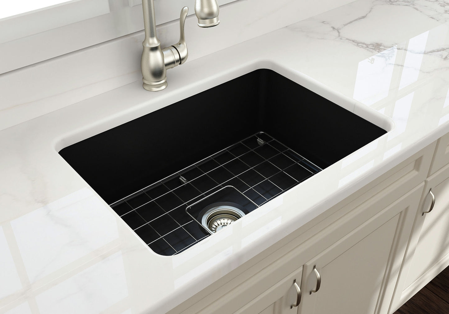 Sotto Dual-mount Fireclay 27" Single Bowl Kitchen Sink in Matte Black