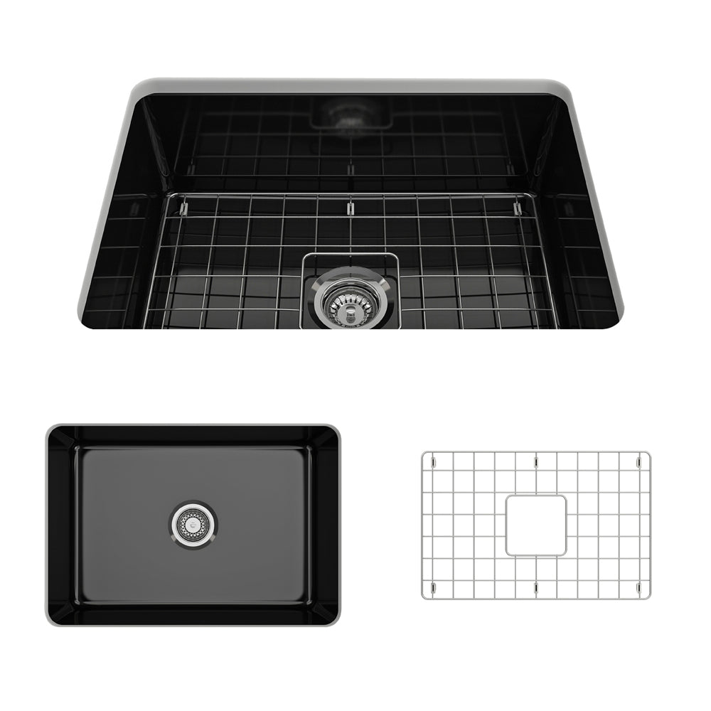 Sotto Dual-mount Fireclay 27" Single Bowl Kitchen Sink in Black