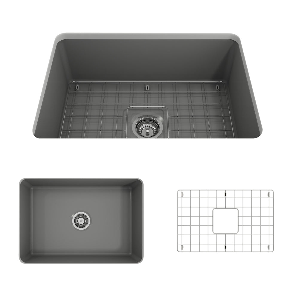 Sotto Dual-mount Fireclay 27" Single Bowl Kitchen Sink in Matte Gray