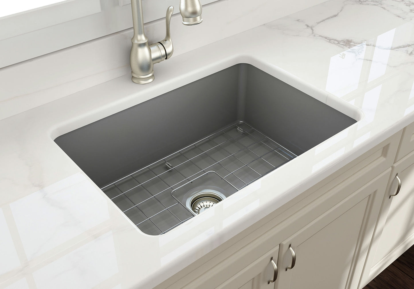 Sotto Dual-mount Fireclay 27" Single Bowl Kitchen Sink in Matte Gray