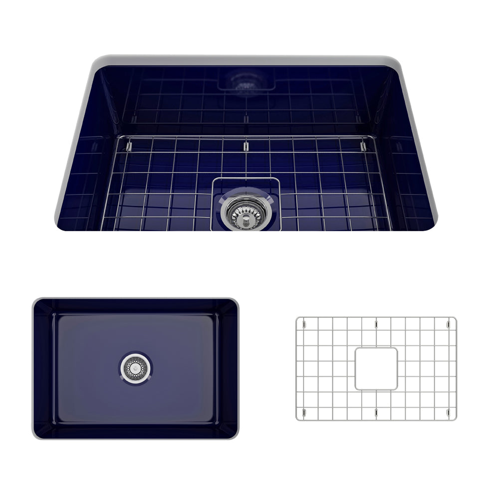 Sotto Dual-mount Fireclay 27" Single Bowl Kitchen Sink in Sapphire Blue