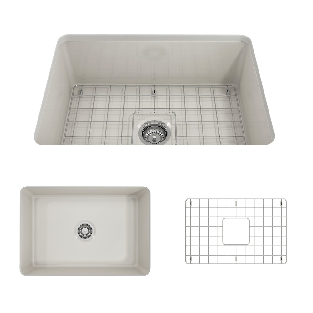 Sotto Dual-mount Fireclay 27" Single Bowl Kitchen Sink in Biscuit