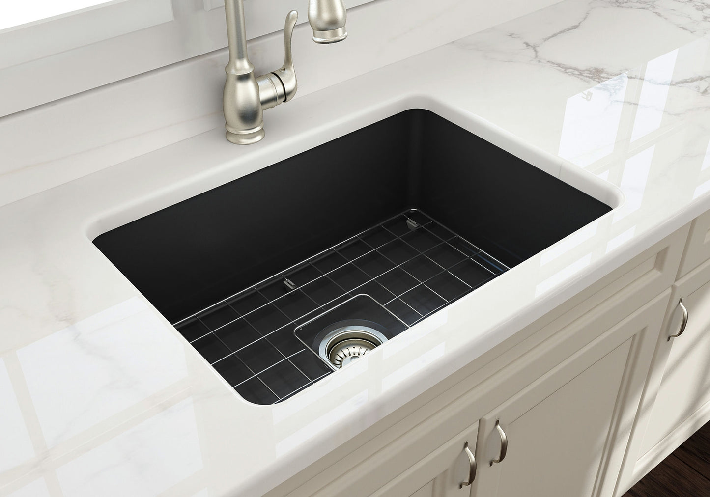 Sotto Dual-mount Fireclay 27" Single Bowl Kitchen Sink in Matte Dark Gray