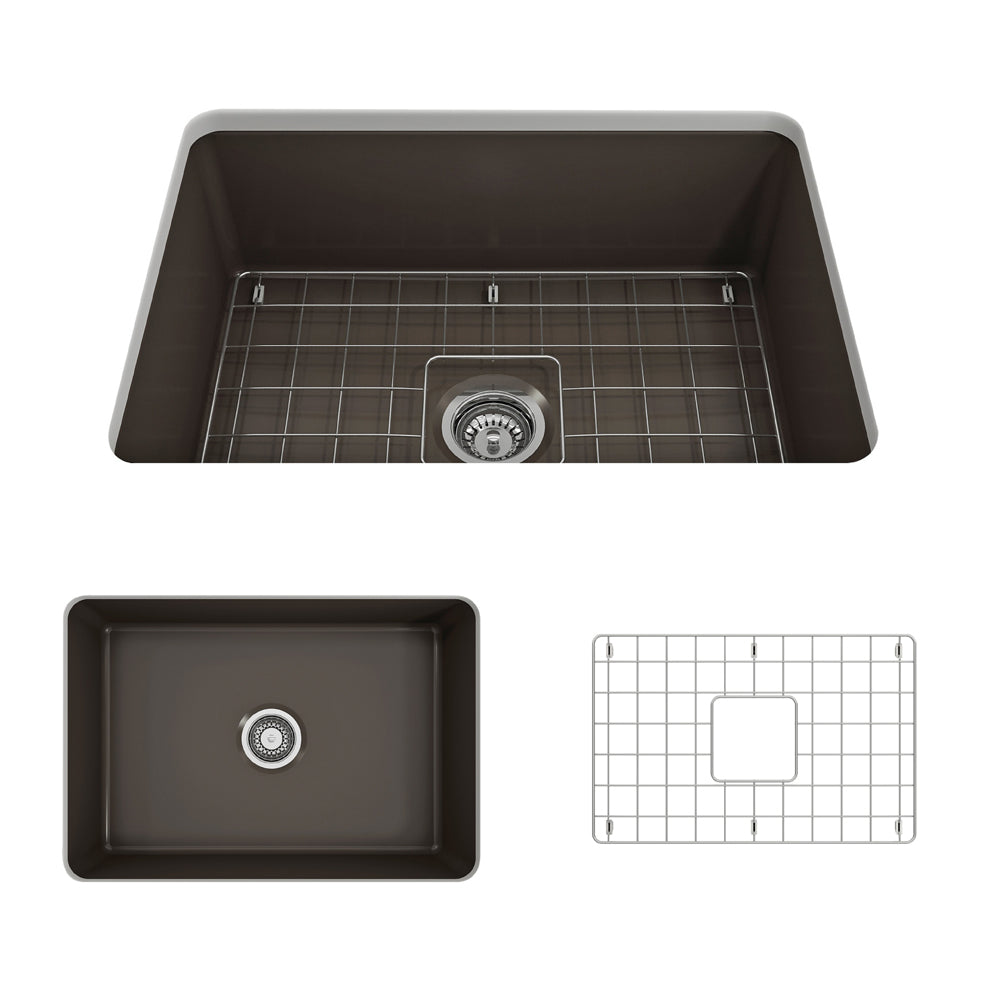 Sotto Dual-mount Fireclay 27" Single Bowl Kitchen Sink in Matte Brown