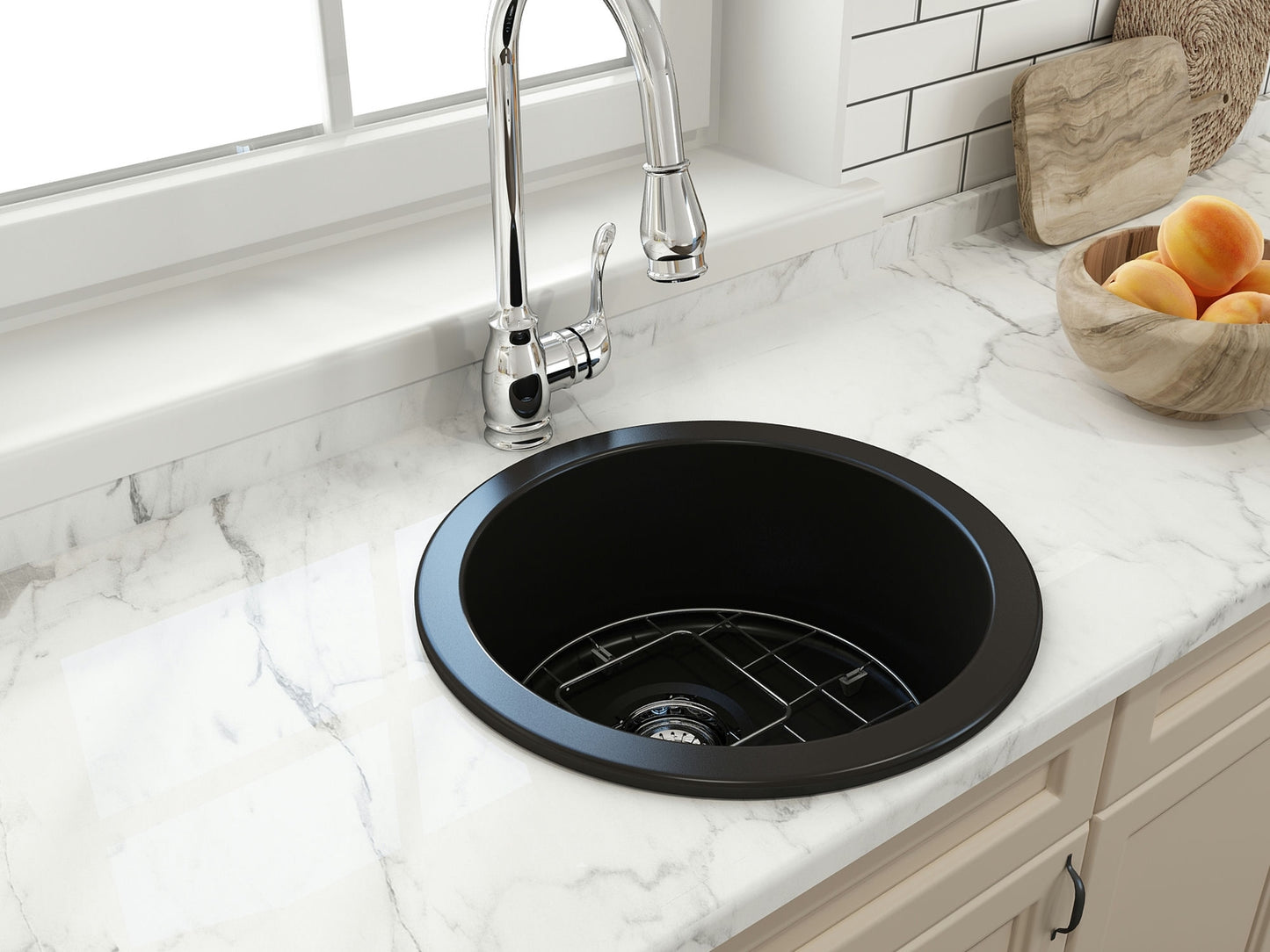 Sotto Round Dual-mount Fireclay 18.5" Single Bowl Bar Sink in Matte Black