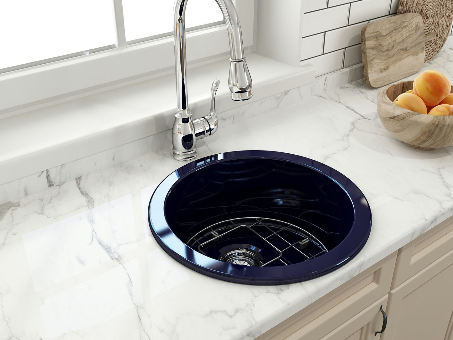 Sotto Round Dual-mount Fireclay 18.5" Single Bowl Bar Sink in Sapphire Blue