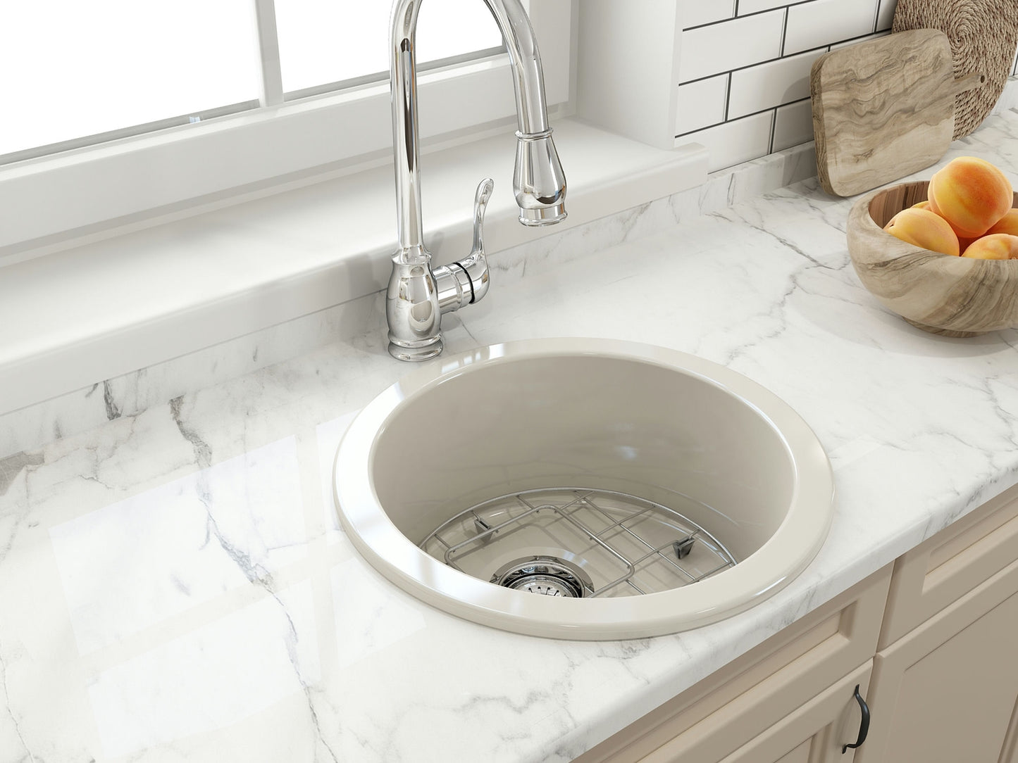 Sotto Round Dual-mount Fireclay 18.5" Single Bowl Bar Sink in Biscuit