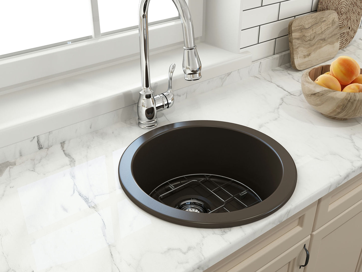 Sotto Round Dual-mount Fireclay 18.5" Single Bowl Bar Sink in Matte Brown