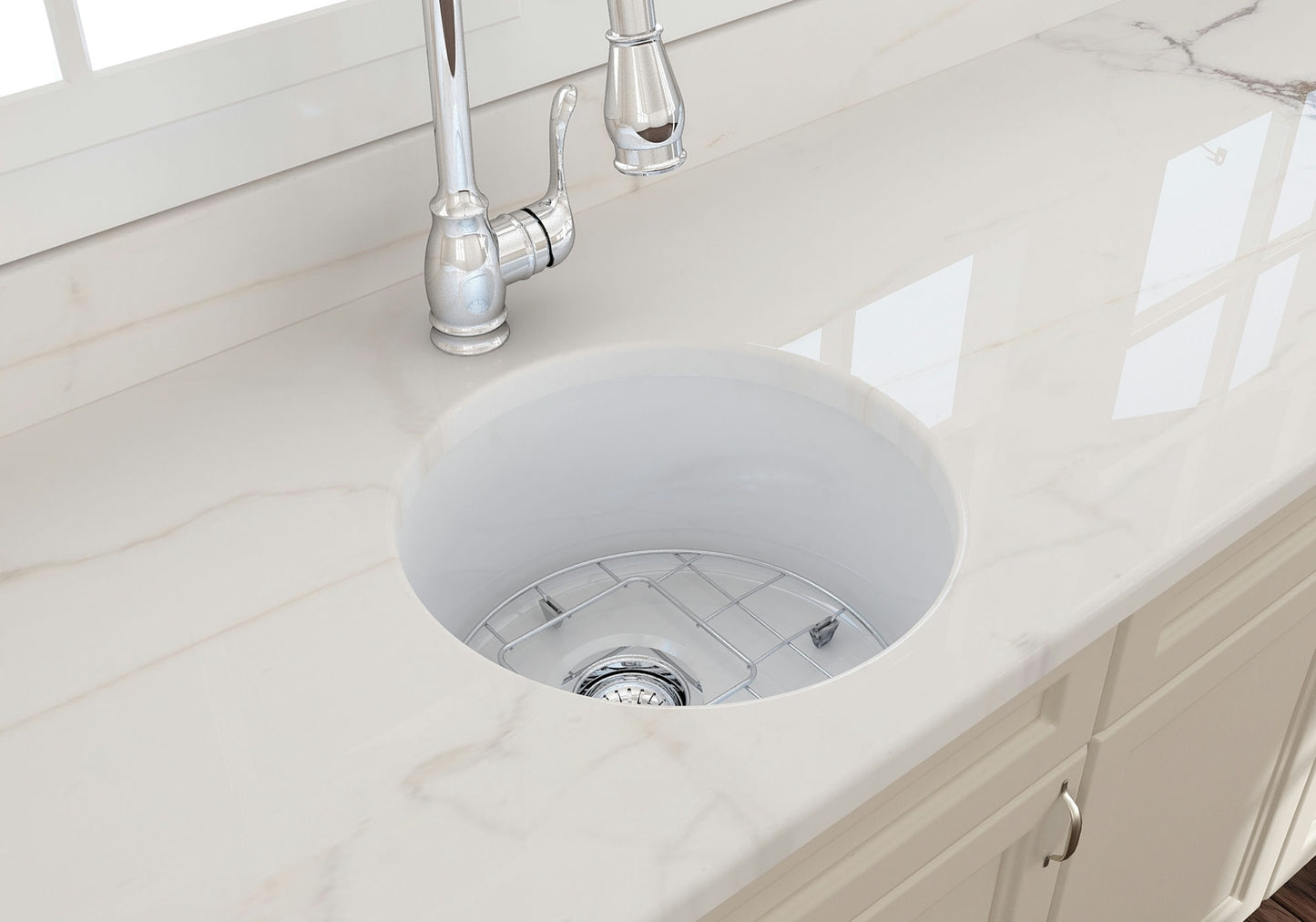 Sotto Round Dual-mount Fireclay 18.5" Single Bowl Bar Sink in White