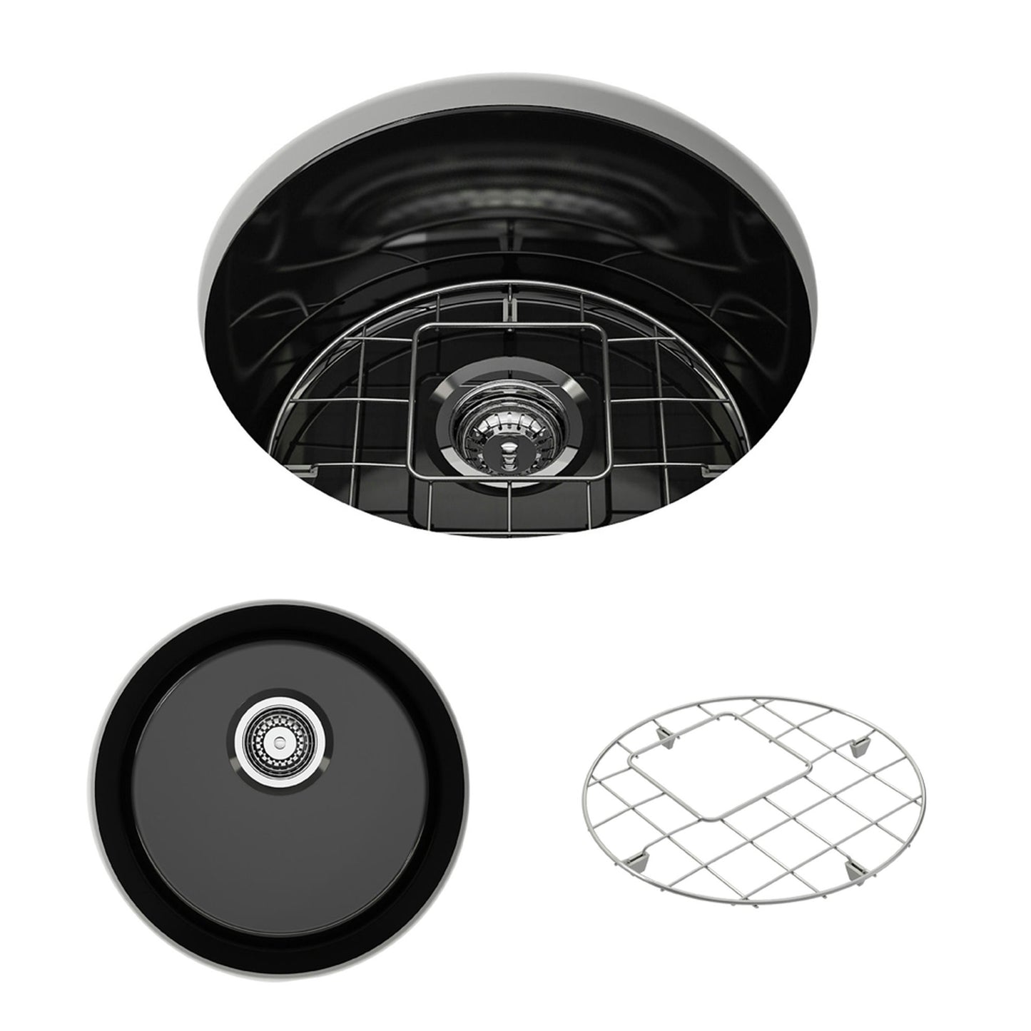 Sotto Round Dual-mount Fireclay 18.5" Single Bowl Bar Sink in Black