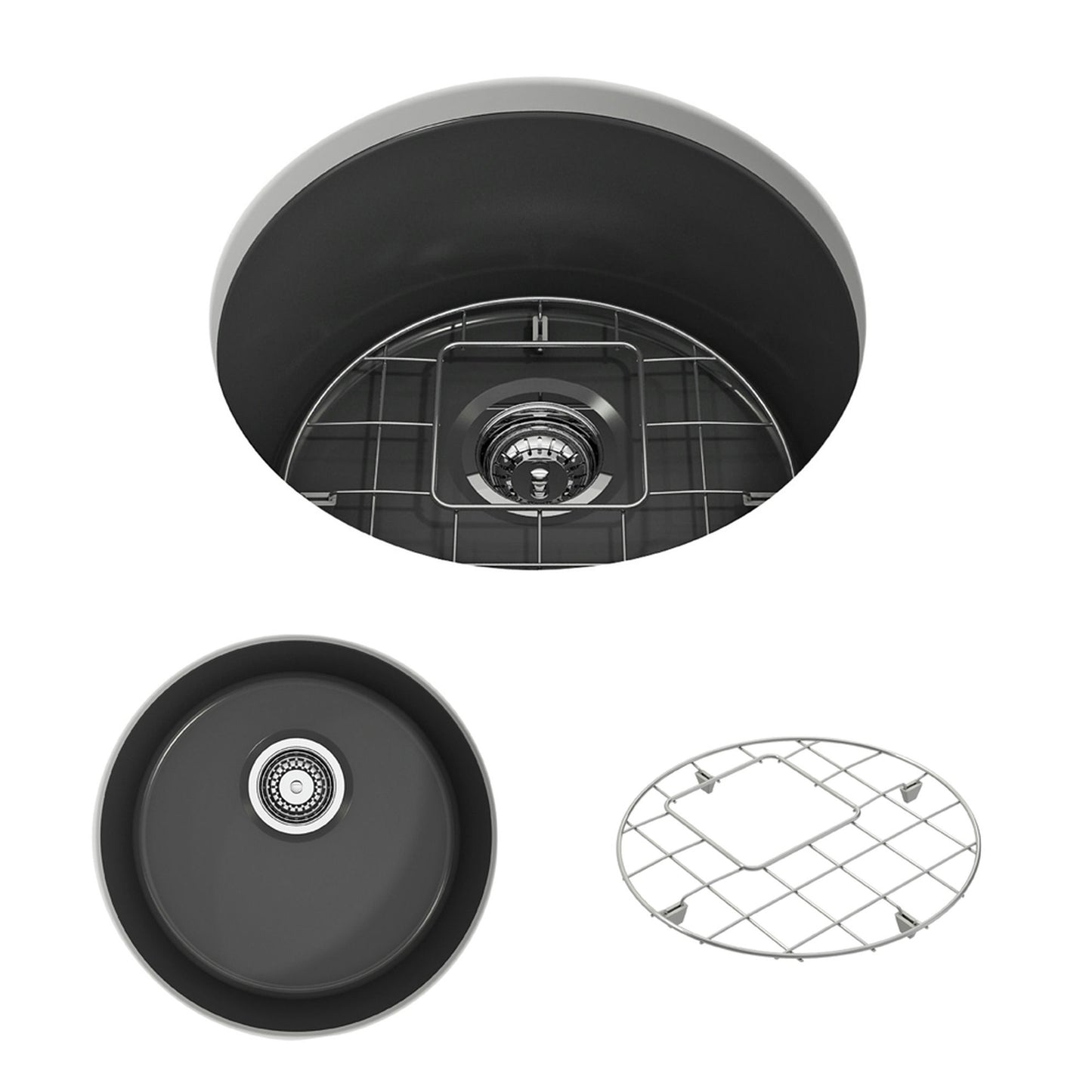 Sotto Round Dual-mount Fireclay 18.5" Single Bowl Bar Sink in Matte Dark Gray