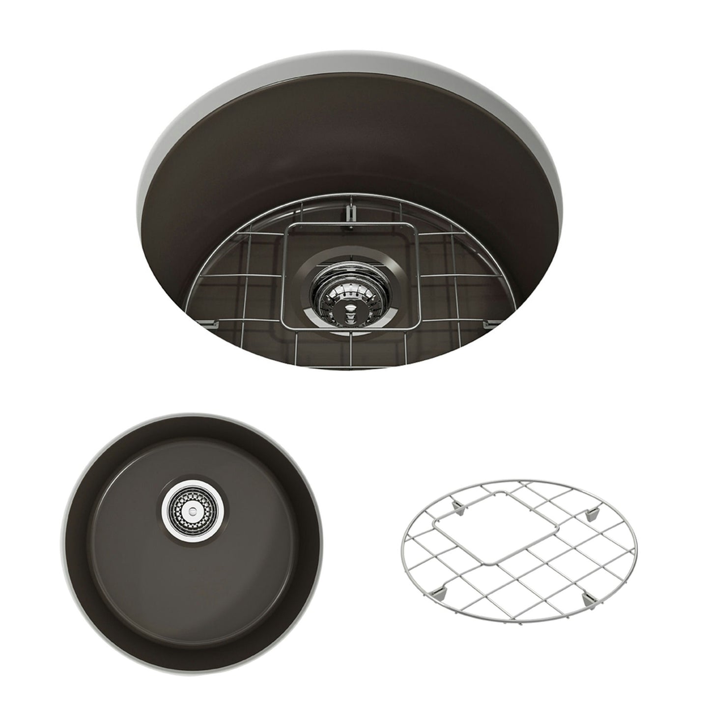 Sotto Round Dual-mount Fireclay 18.5" Single Bowl Bar Sink in Matte Brown