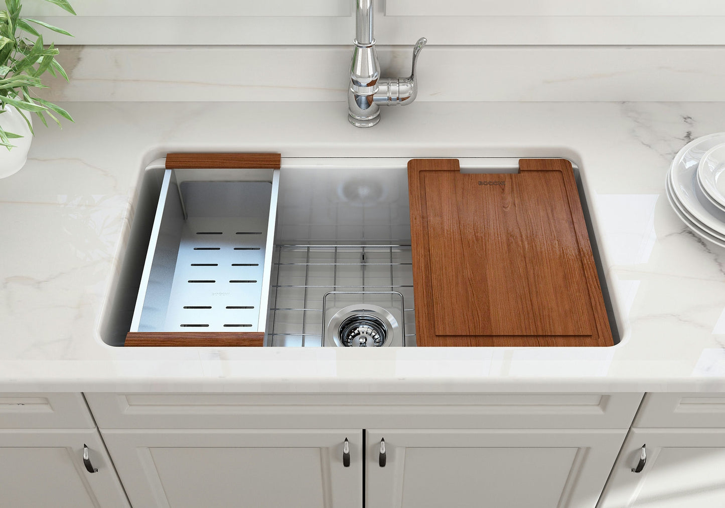 Sotto Dual-mount Fireclay 32" Single Bowl Kitchen Sink in White