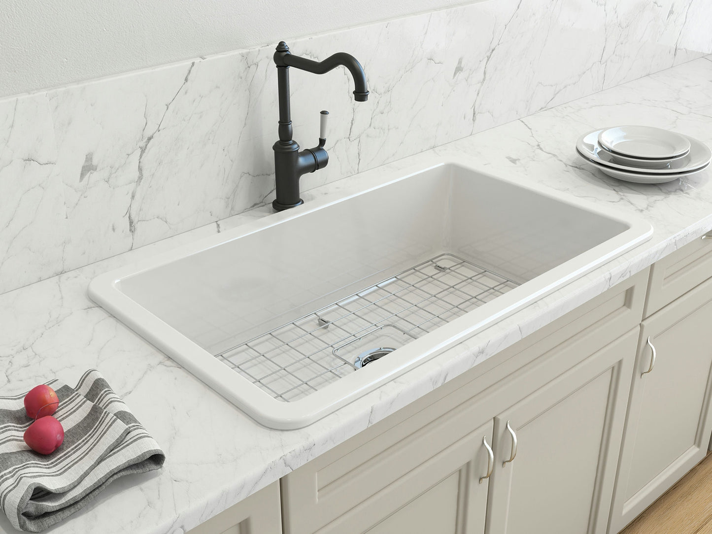 Sotto Dual-mount Fireclay 32" Single Bowl Kitchen Sink in White