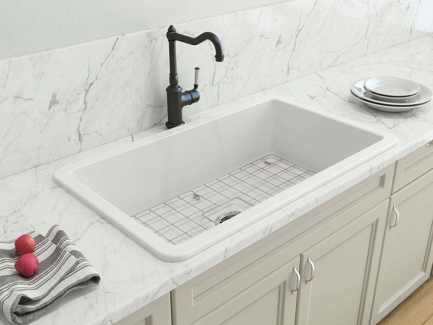 Sotto Dual-mount Fireclay 32" Single Bowl Kitchen Sink in Matte White