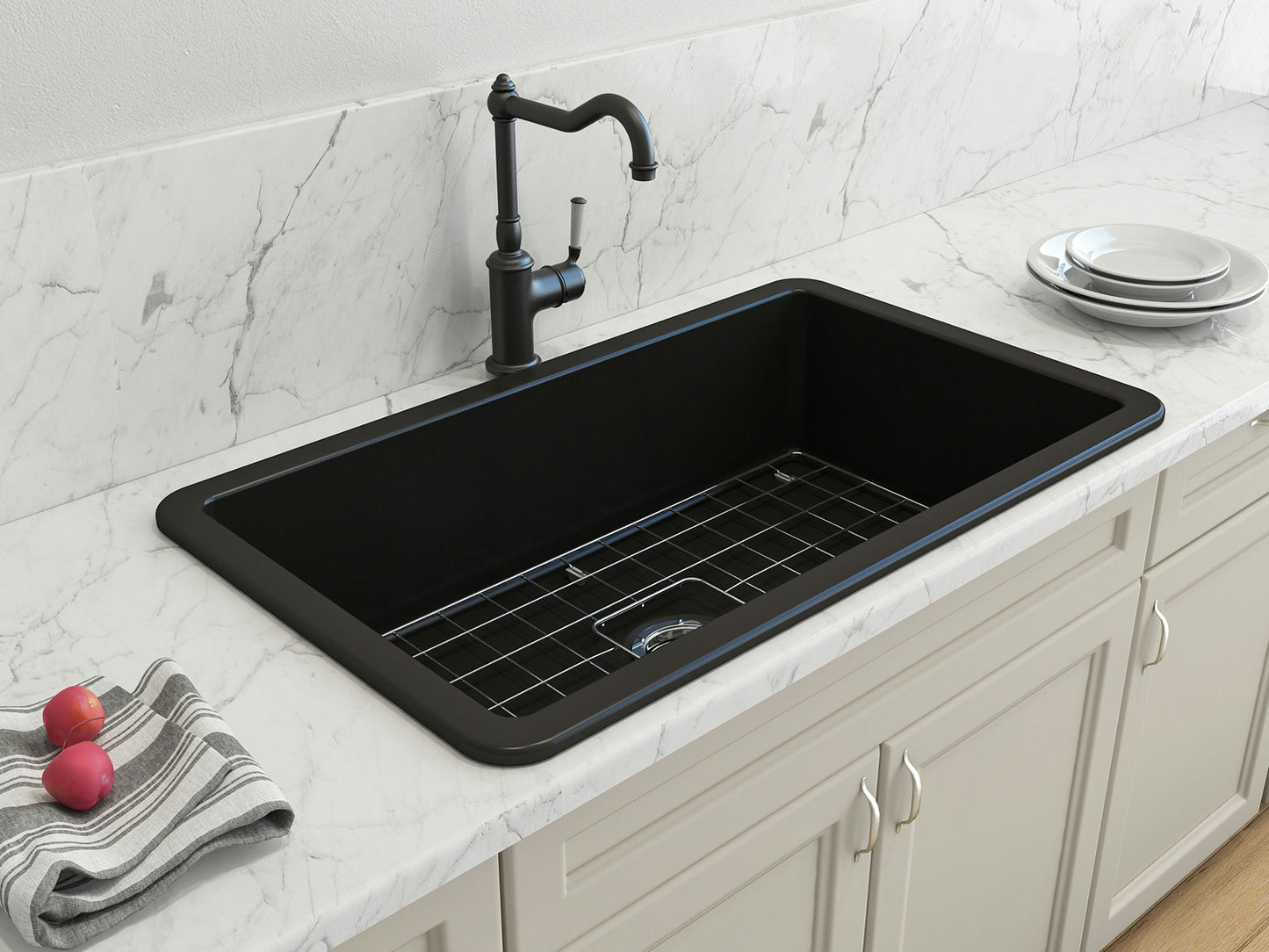 Sotto Dual-mount Fireclay 32" Single Bowl Kitchen Sink in Matte Black