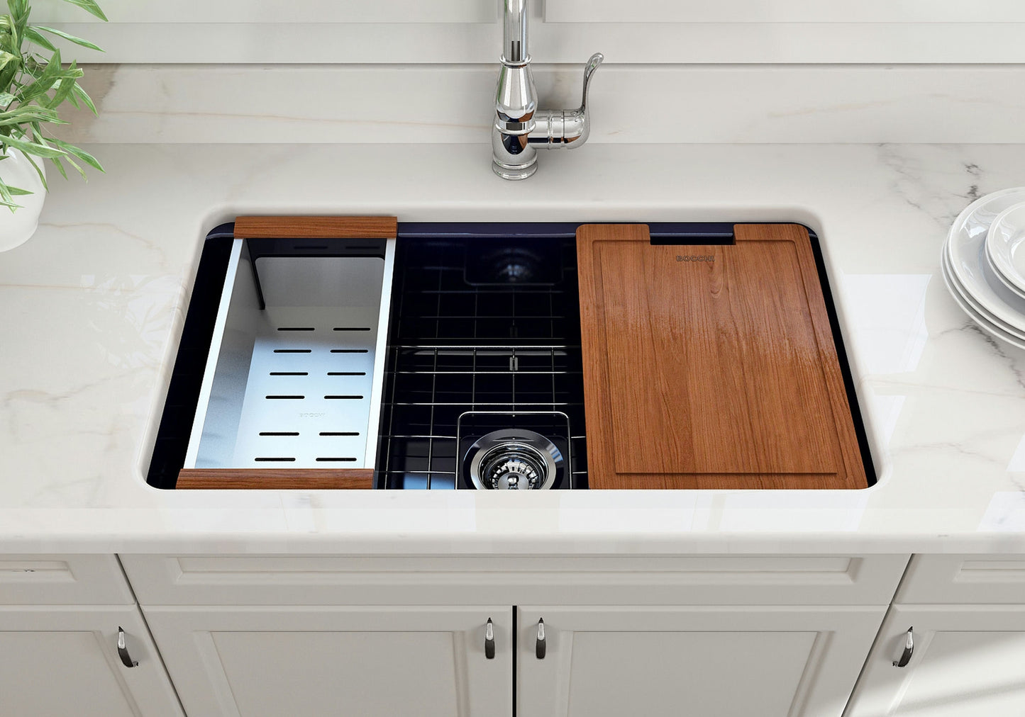 Sotto Dual-mount Fireclay 32" Single Bowl Kitchen Sink in Sapphire Blue