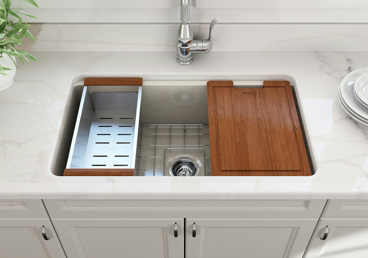 Sotto Dual-mount Fireclay 32" Single Bowl Kitchen Sink in Biscuit