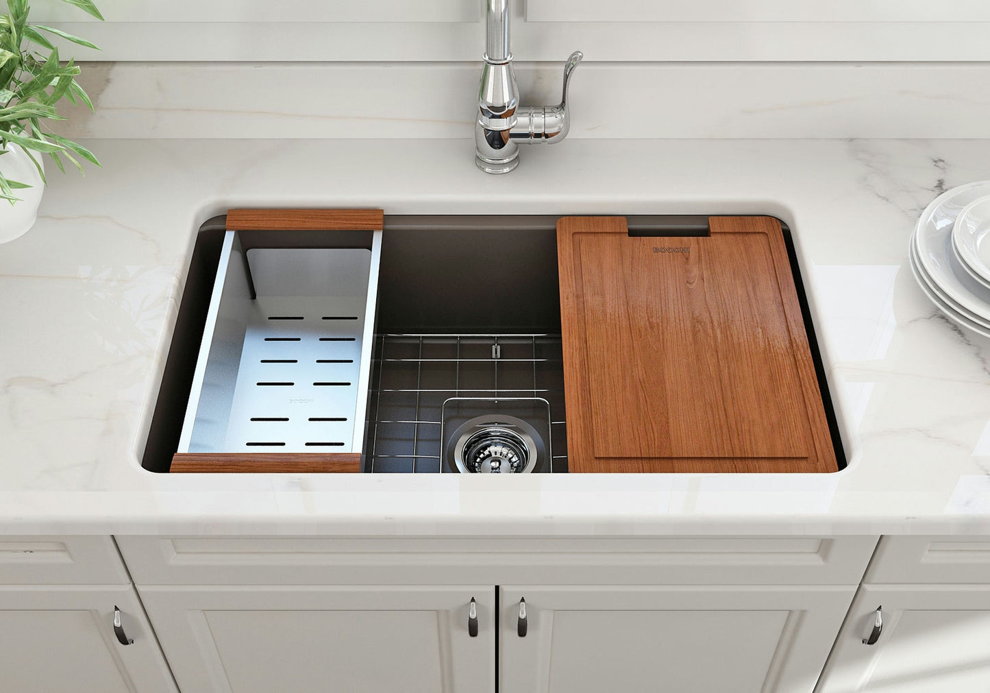 Sotto Dual-mount Fireclay 32" Single Bowl Kitchen Sink in Matte Brown