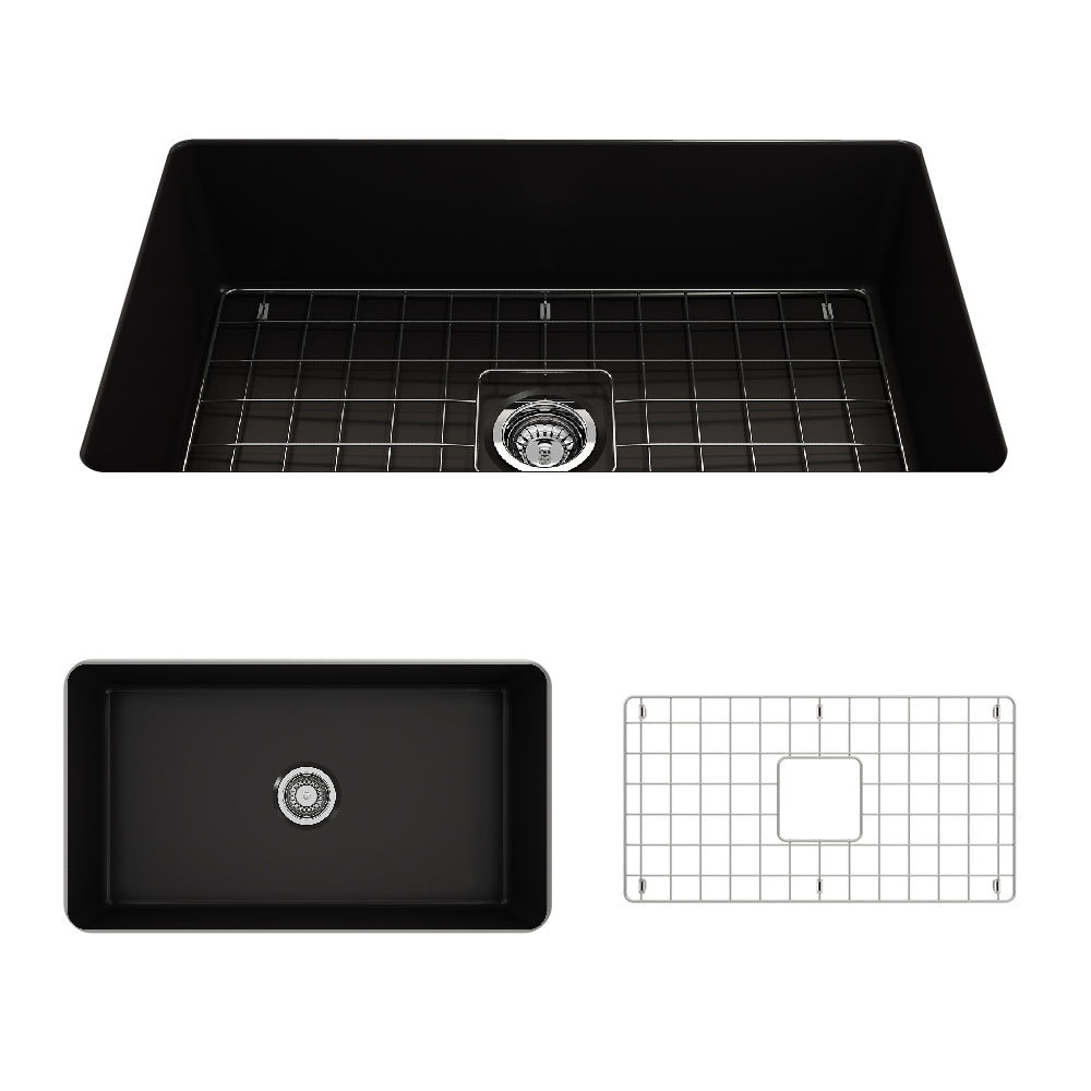 Sotto Dual-mount Fireclay 32" Single Bowl Kitchen Sink in Matte Black