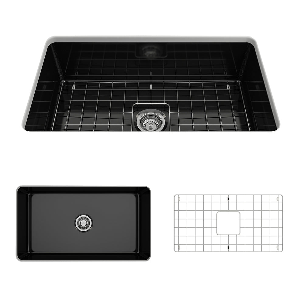 Sotto Dual-mount Fireclay 32" Single Bowl Kitchen Sink in Black