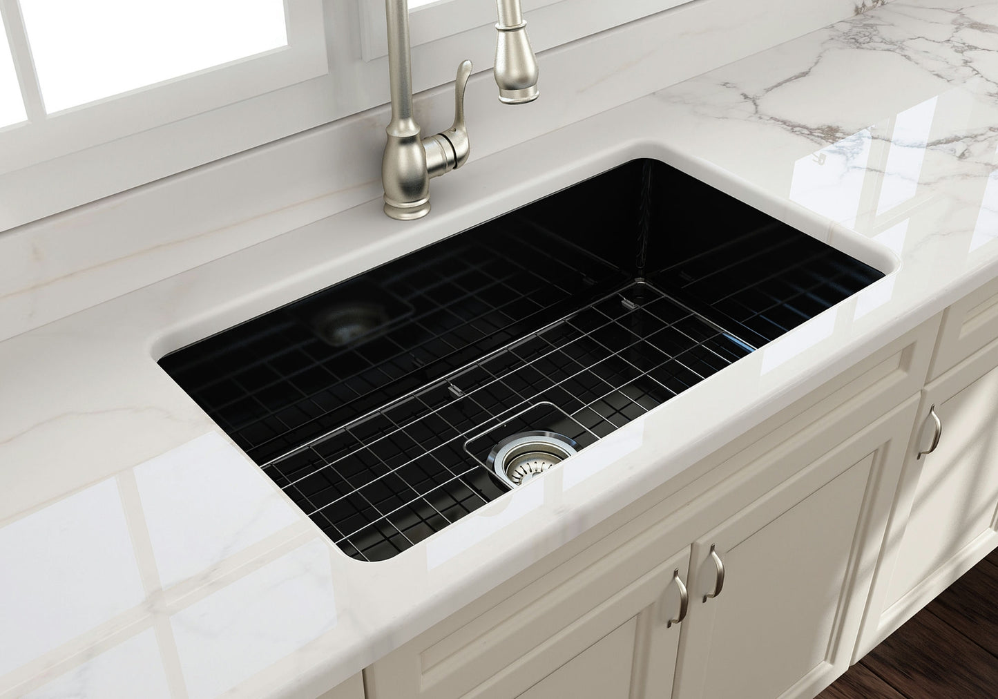 Sotto Dual-mount Fireclay 32" Single Bowl Kitchen Sink in Black