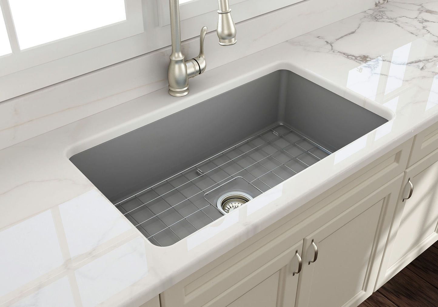 Sotto Dual-mount Fireclay 32" Single Bowl Kitchen Sink in Matte Gray