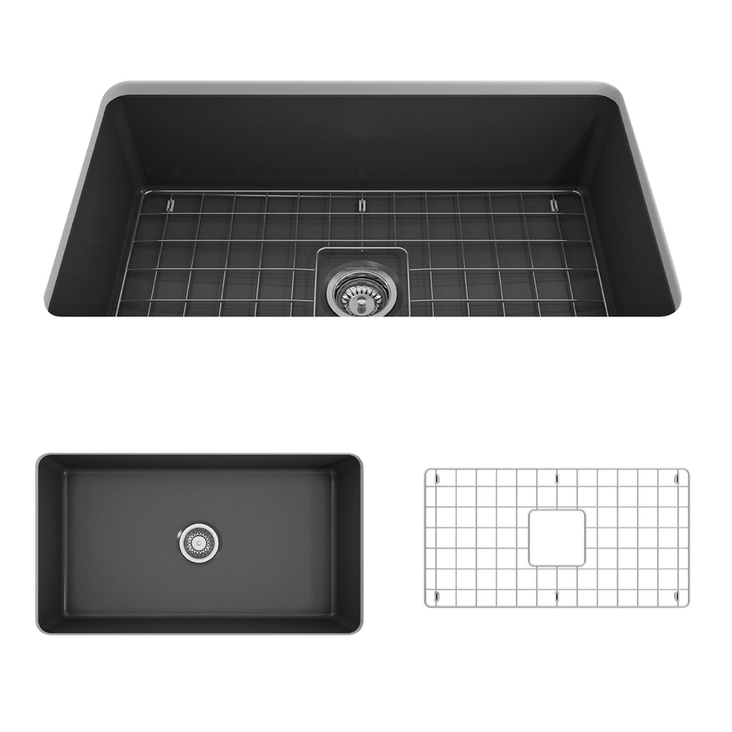 Sotto Dual-mount Fireclay 32" Single Bowl Kitchen Sink in Matte Dark Gray
