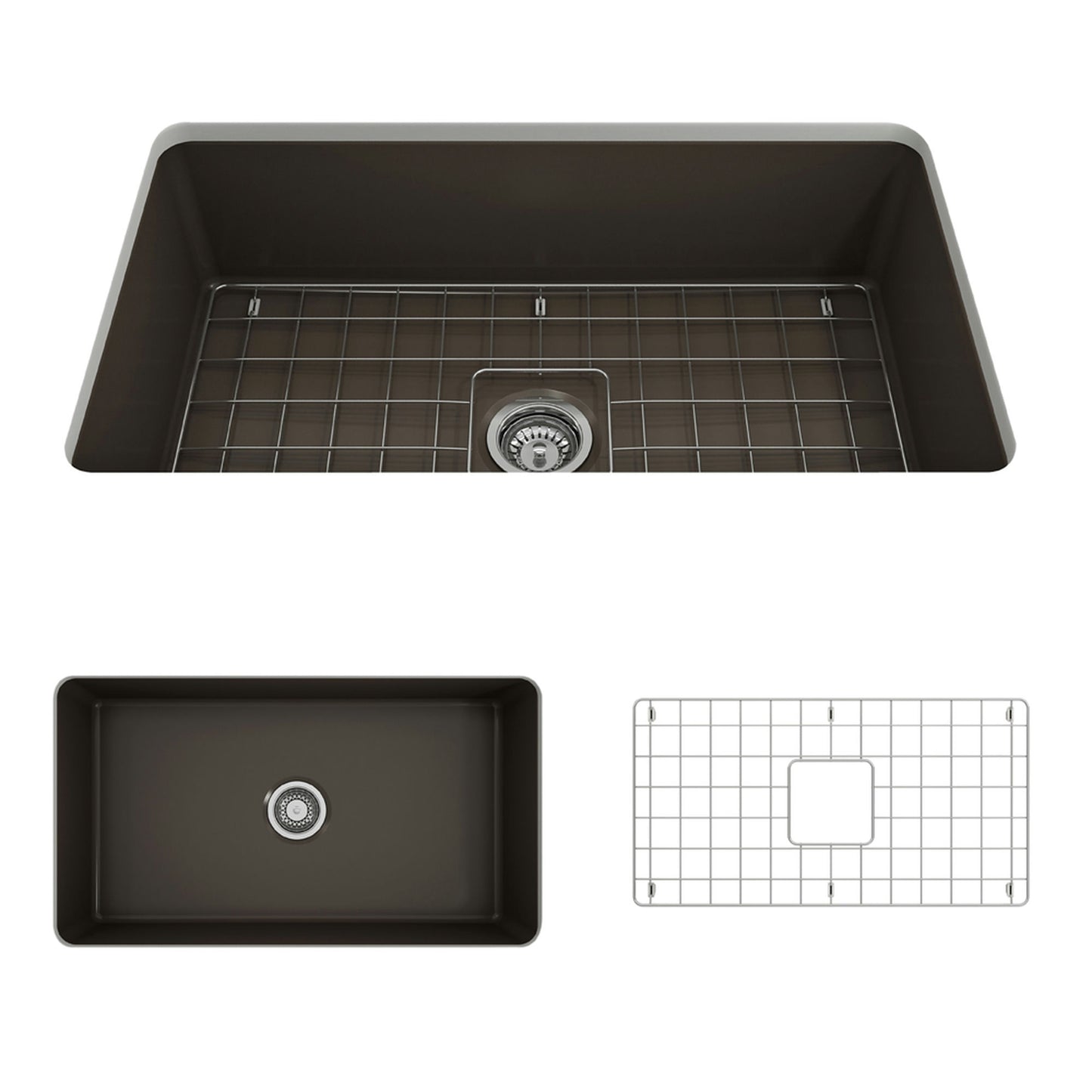 Sotto Dual-mount Fireclay 32" Single Bowl Kitchen Sink in Matte Brown