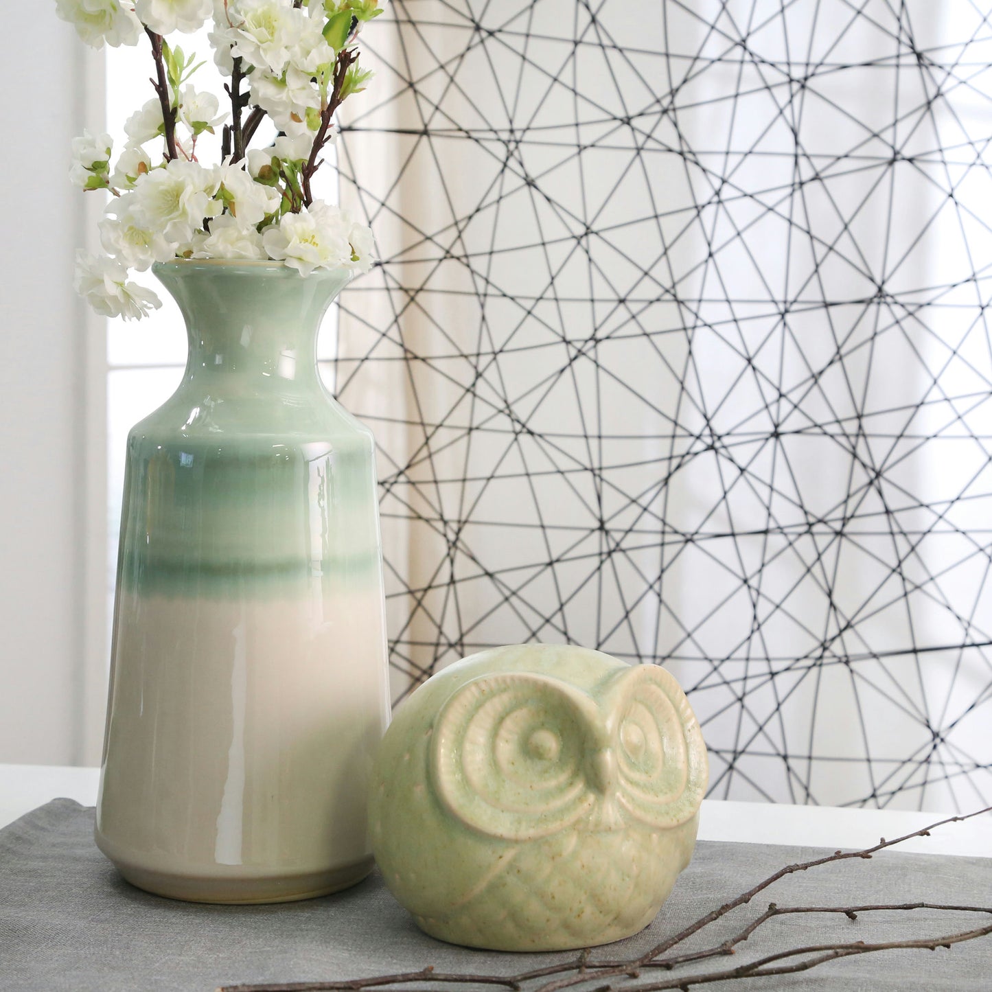 Ec Ceramic 12" Vase, Green/white